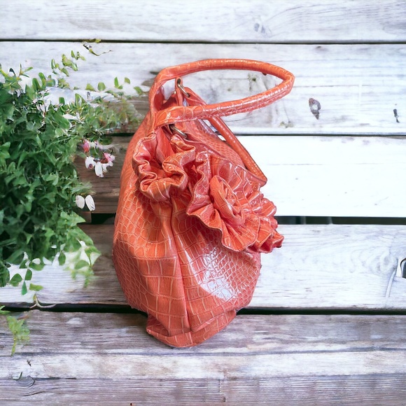 Coral Embossed Vinyl Handbag - Picture 4 of 6